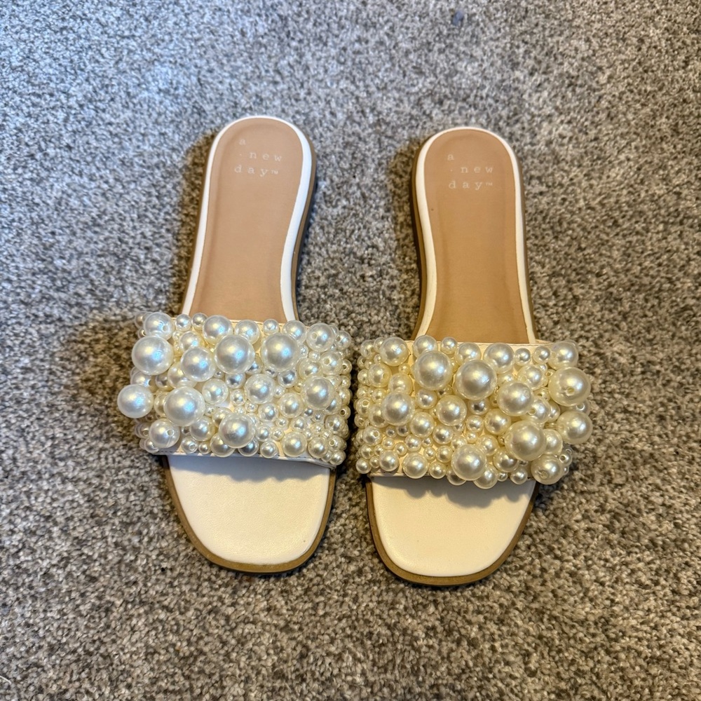 A New Day Women's Sandals with Pearl Accents - Cream - Bridal - Bachelorette